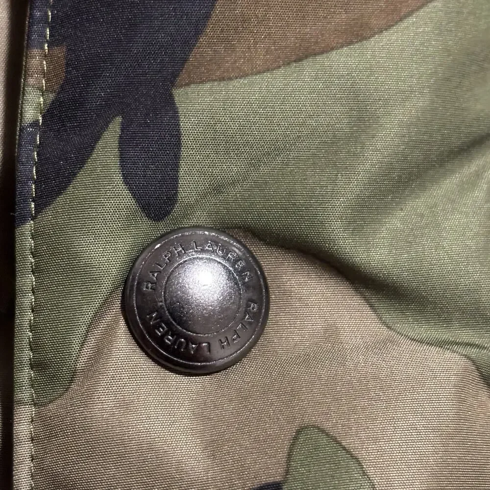 Polo Ralph Lauren Camo Down Fill Puffer Hood Detaches Orange Pony Large NEW - Picture 7 of 10